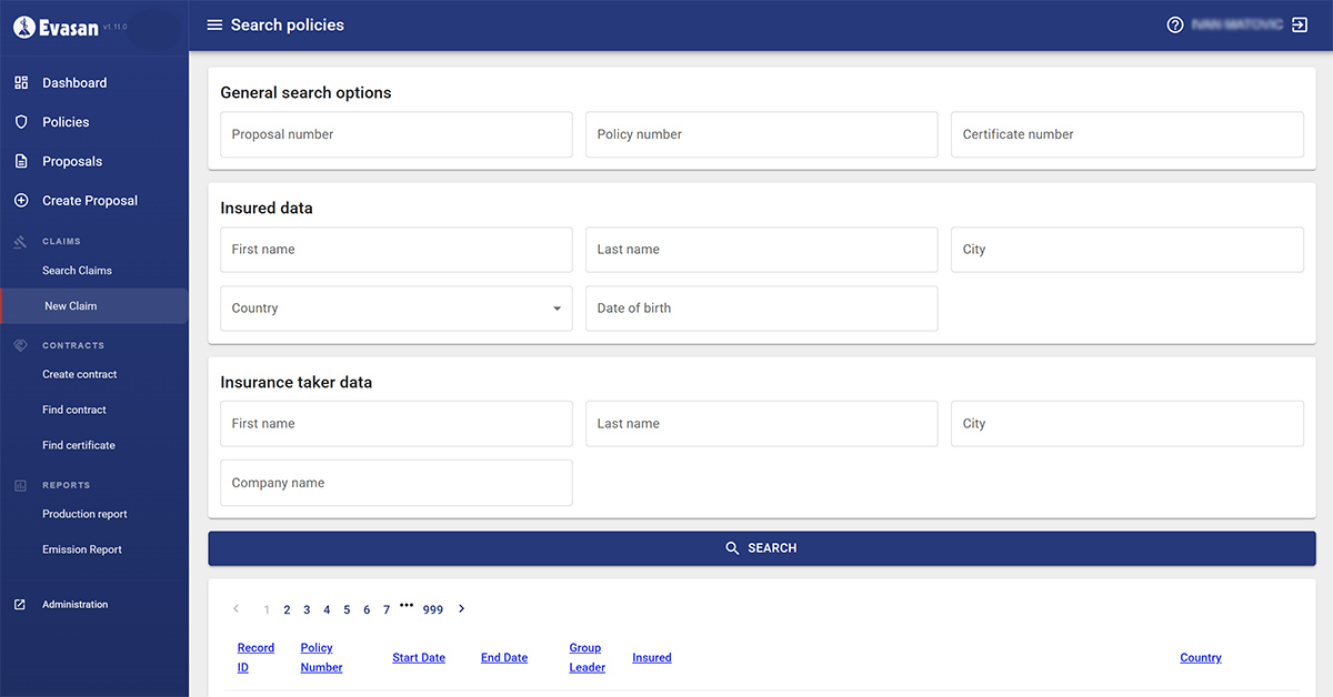 EWA: Search Policies — claims and contract management